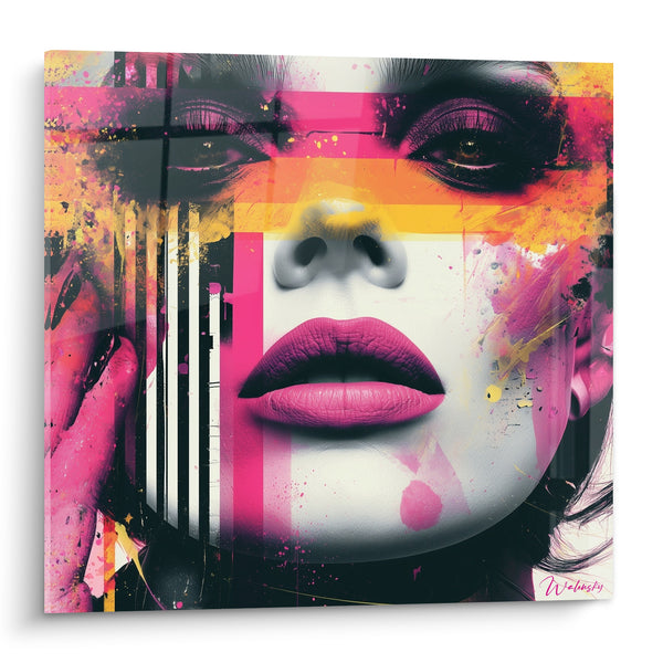 Tableau Visage rose et jaune aux bandes verticales - Fragments d'identité - Edition Visage abstrait