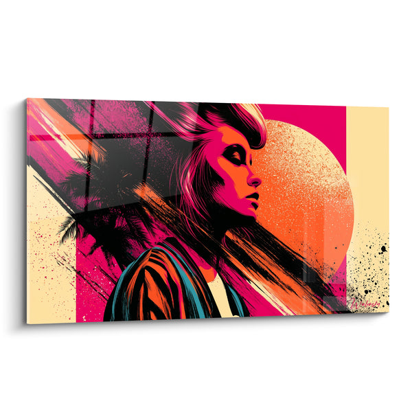 Tableau Silhouette rose et orange au soleil éclaté - Rêverie tropicale - Edition Visage abstrait
