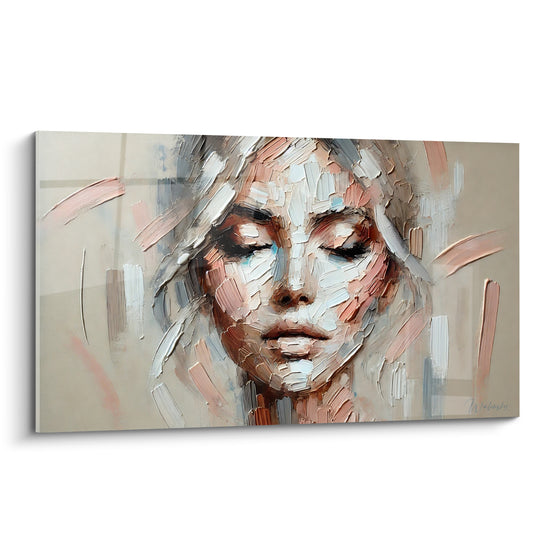 Tableau Visage aux paupières closes rose et beige - Instant suspendu - Edition Visage asbtrait