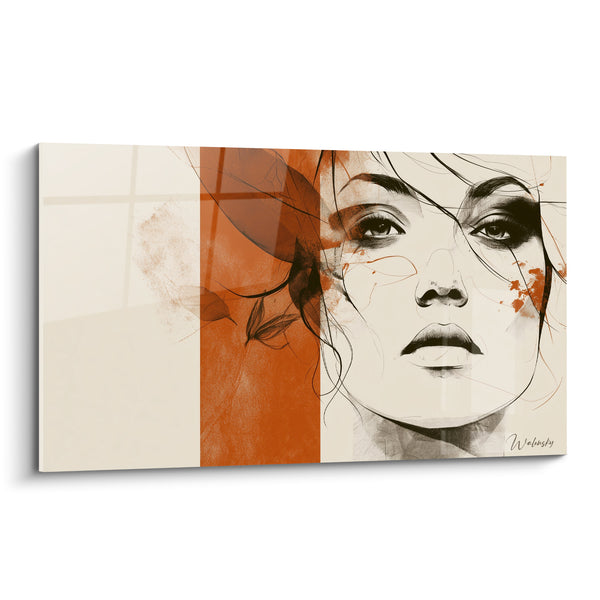 Tableau Visage ivoire et roux aux feuilles éparses - Éclaboussures de rouille - Edition Visage abstrait