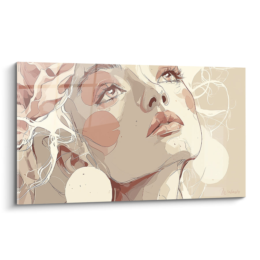 Tableau Visage levé aux teintes terracotta et beige - Élan vers le ciel - Edition Visage abstrait