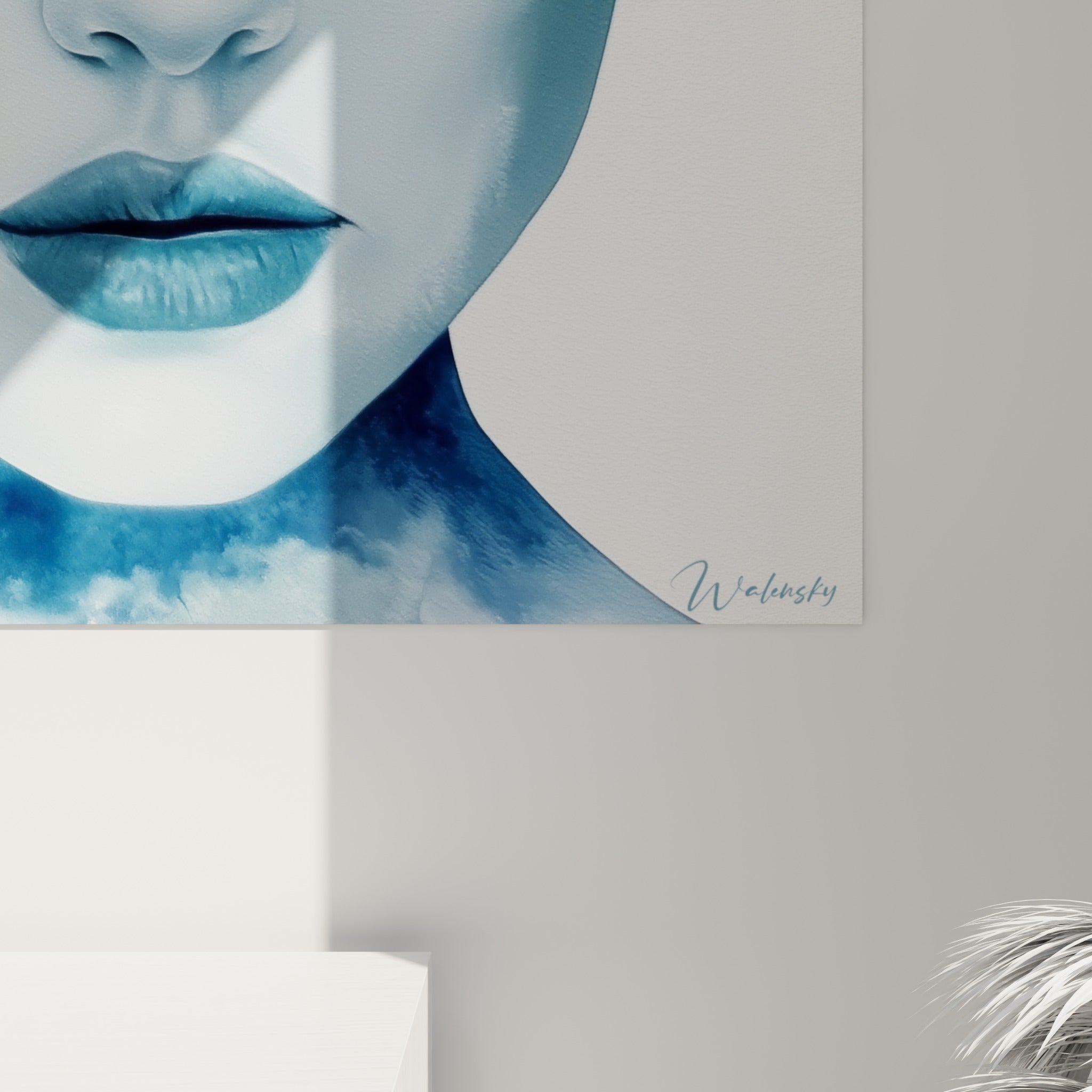 Détail du grain pictural du Visage abstrait, empâtements dorés et bleu marine se mêlant en surface