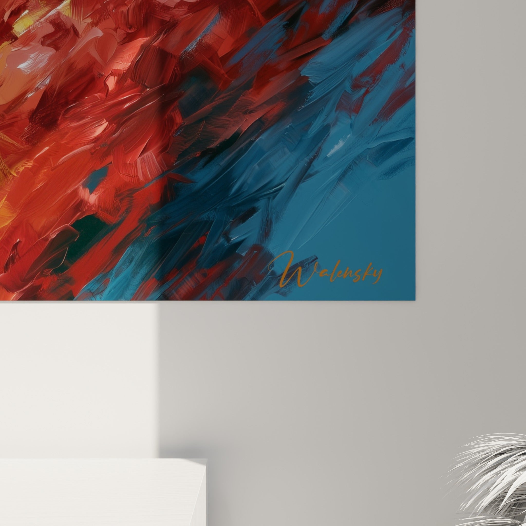 Empâtements texturés révélant les coulures rouge et bleu marine du visage abstrait en gros plan