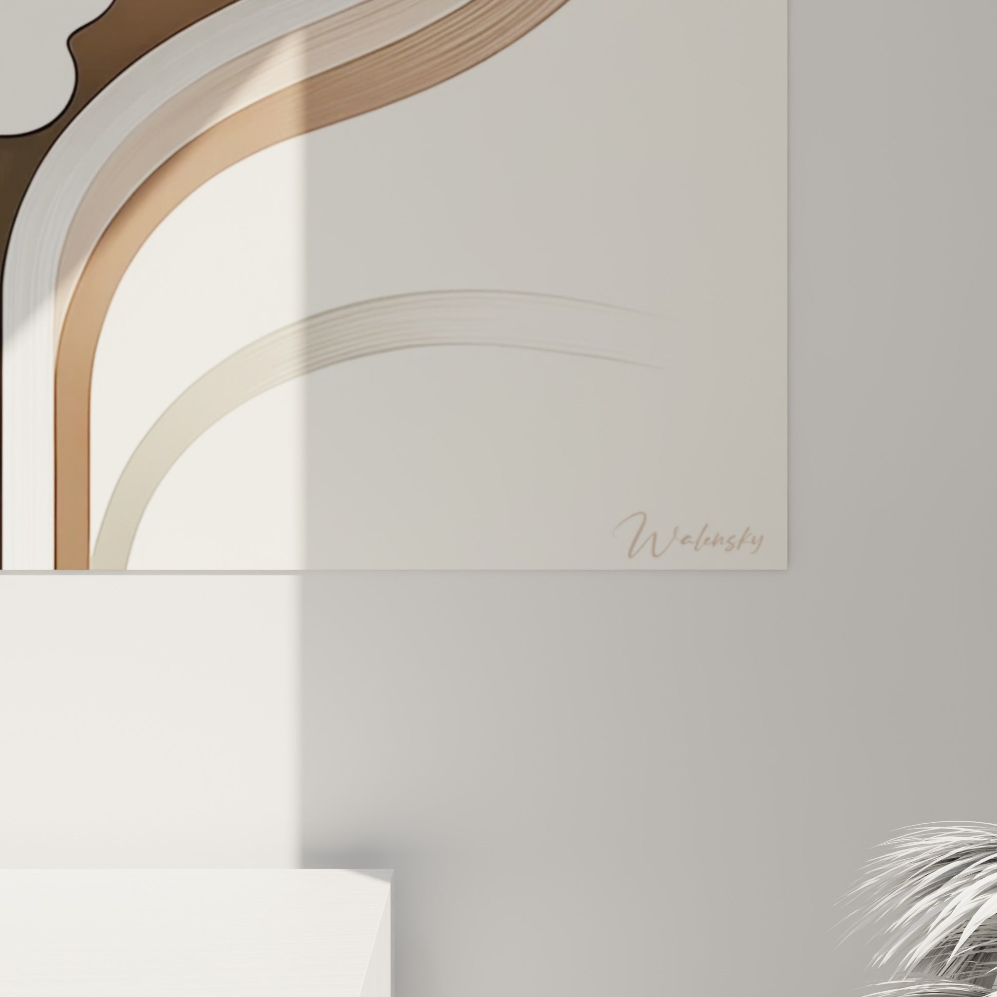 Détail des mèches sculptées brun chocolat et beige sable, textures striées et coulures fines à l'impression