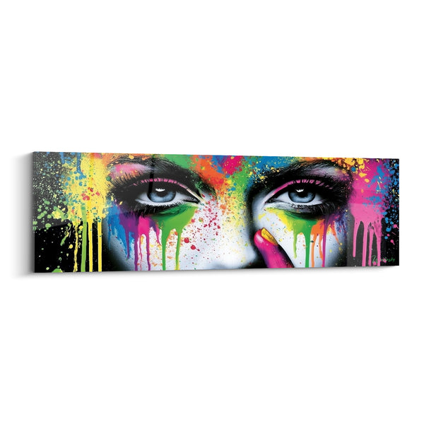 Tableau Regard aux coulures roses et vertes - Émotion en cascade - Edition Visage abstrait