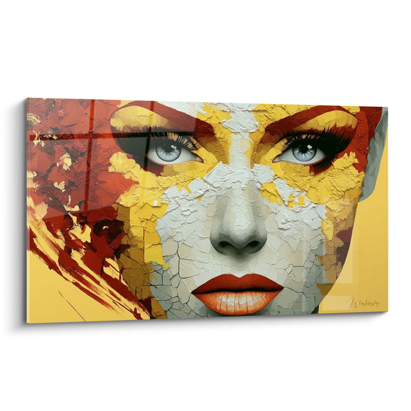 Tableau Visage craquelé aux teintes ocre et rouge - Regard sous la fissure - Edition Visage abstrait