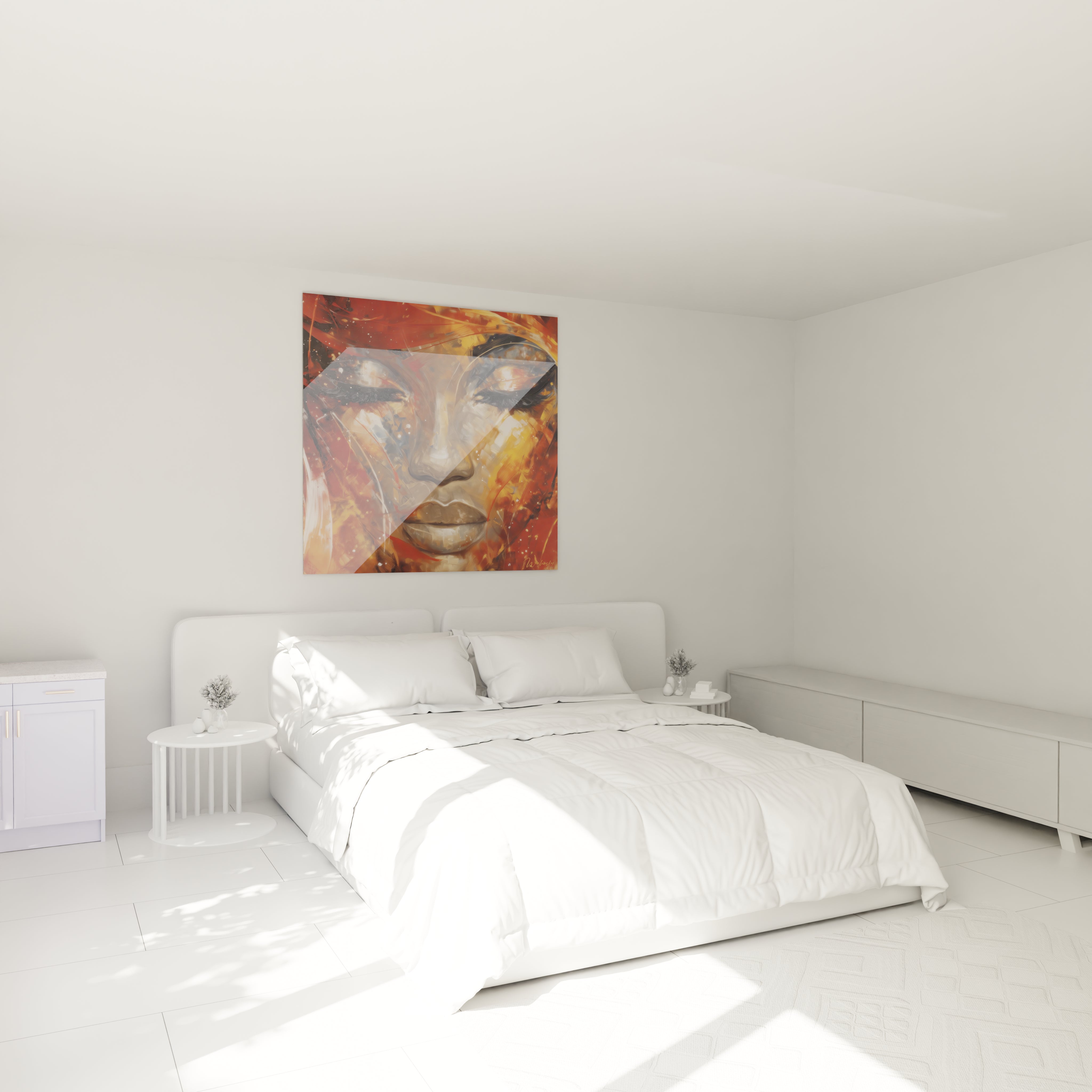 Tableau mural visage africain de Walensky, ajoutant une touche artistique à une chambre moderne