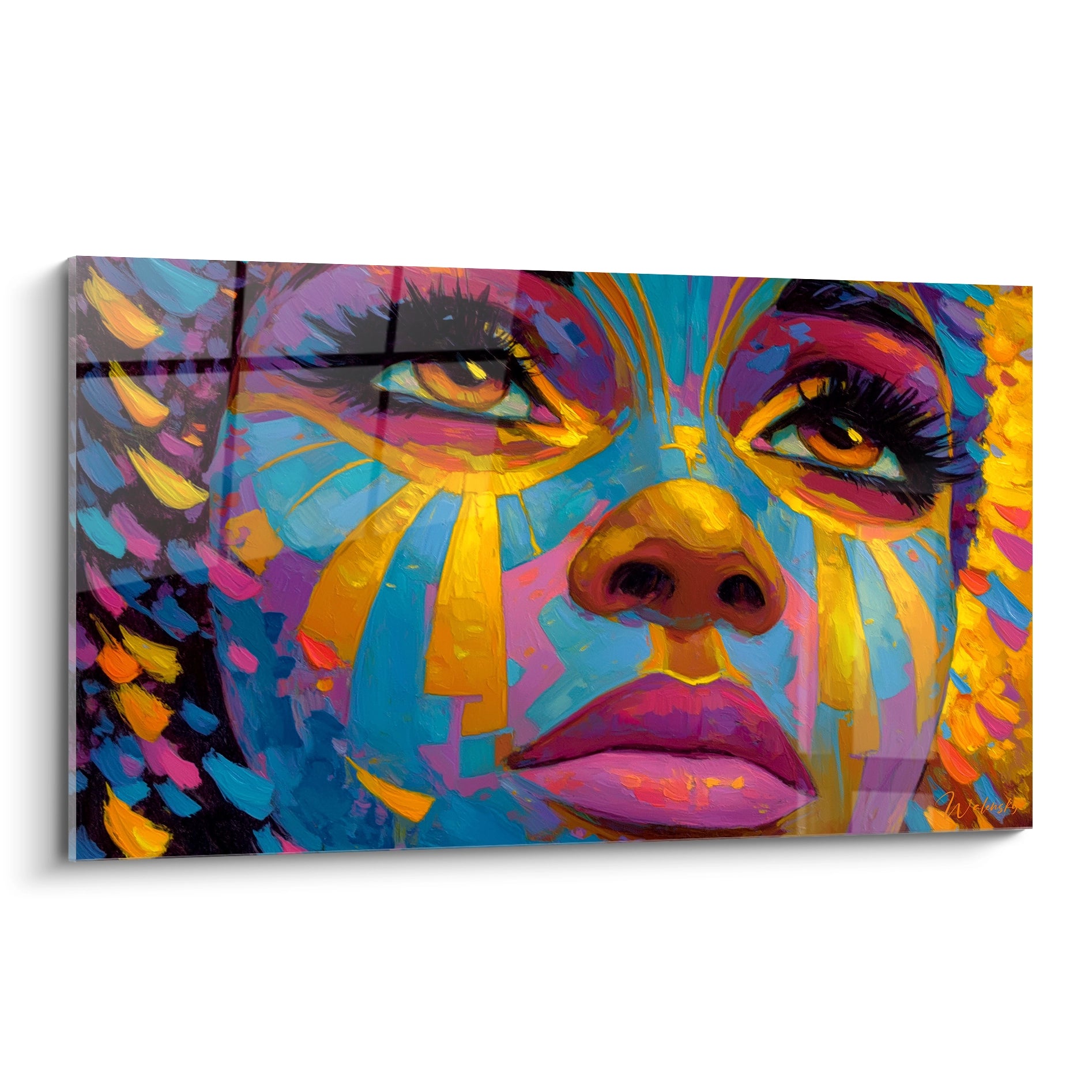 Tableau mural visage africain coloré de Walensky avec des couleurs vives et des motifs artistiques