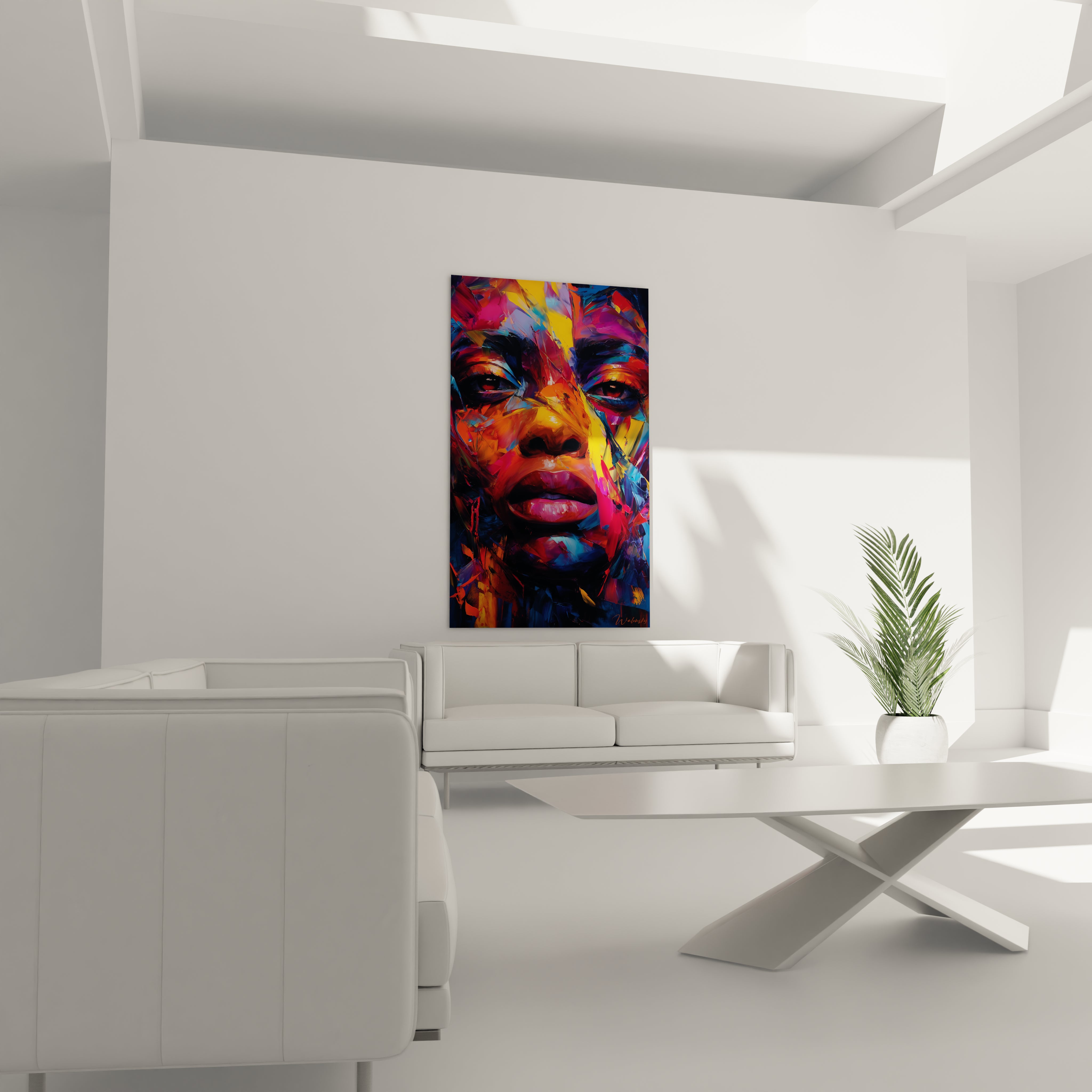 Tableau mural visage africain coloré de Walensky, ajoutant une touche artistique à votre intérieur moderne