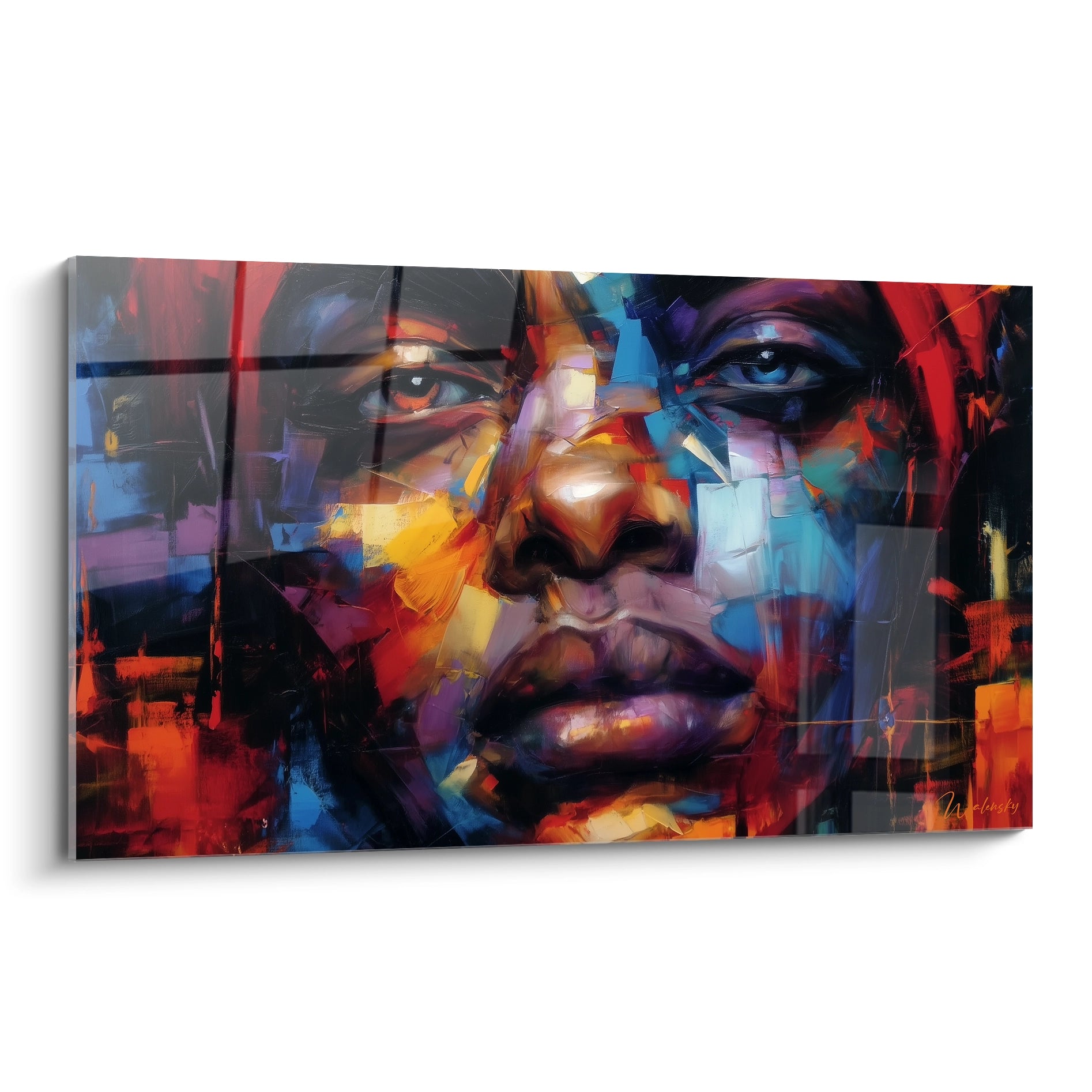 Tableau mural visage africain contemporain avec des couleurs vibrantes et un style artistique moderne