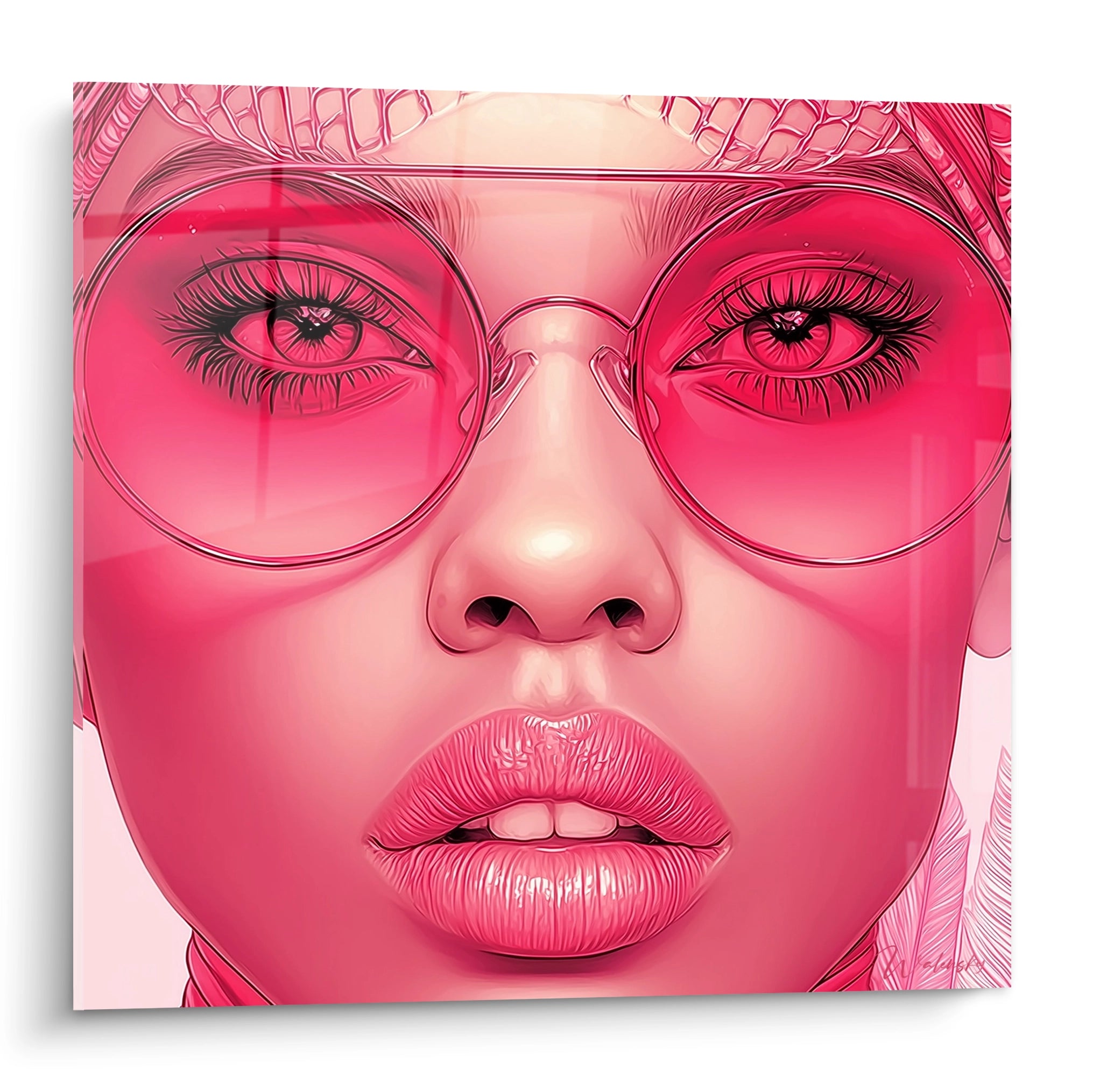 Tableau mural visage africain moderne avec des couleurs roses vives et des lunettes de soleil stylées
