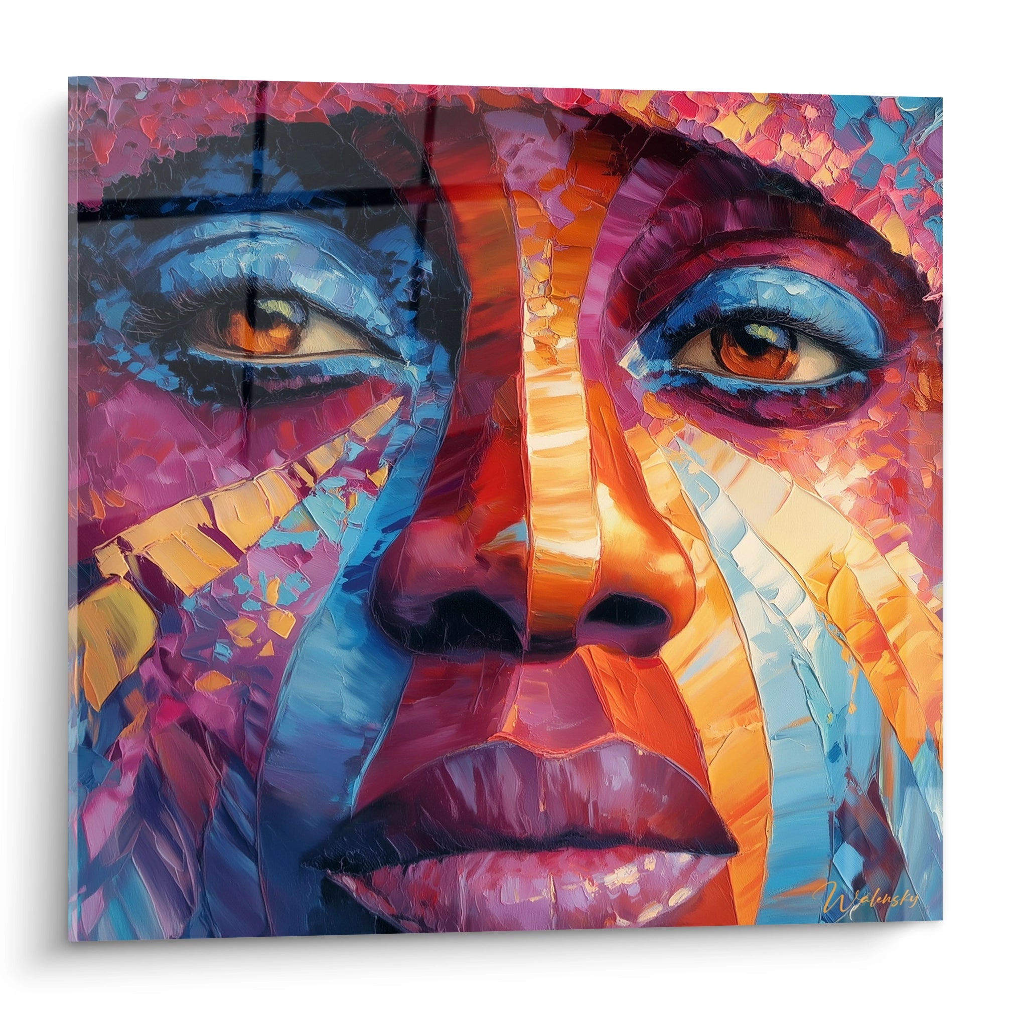 Tableau visage africain moderne avec des couleurs vives et des détails expressifs