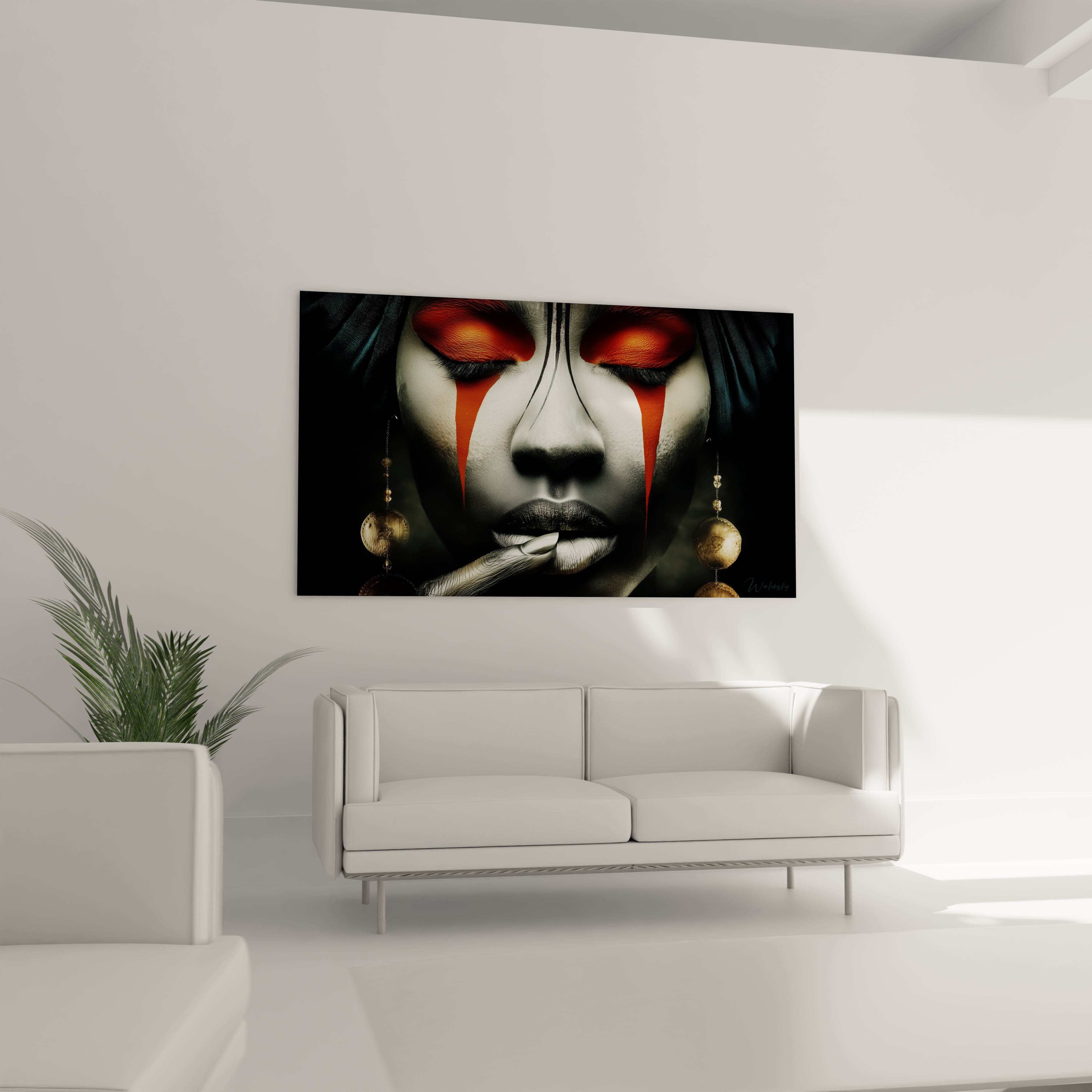Tableau mural visage africain moderne avec des couleurs vives pour un décor contemporain