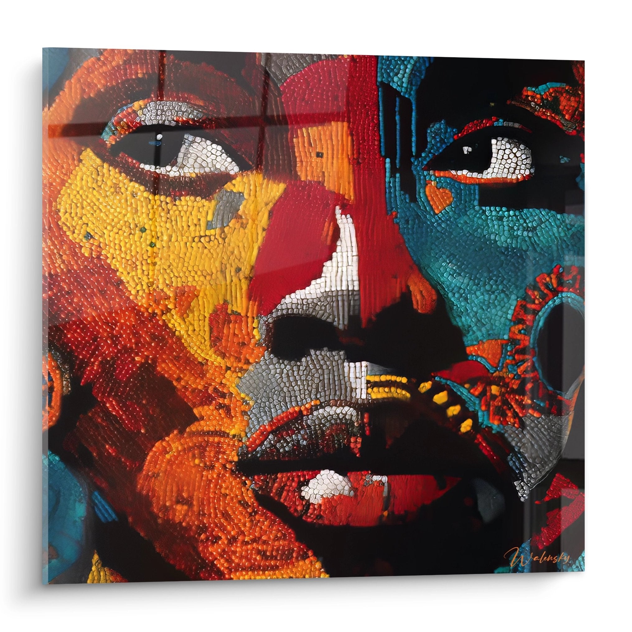 Tableau visage africain mosaïque coloré art contemporain décoration murale ethnique