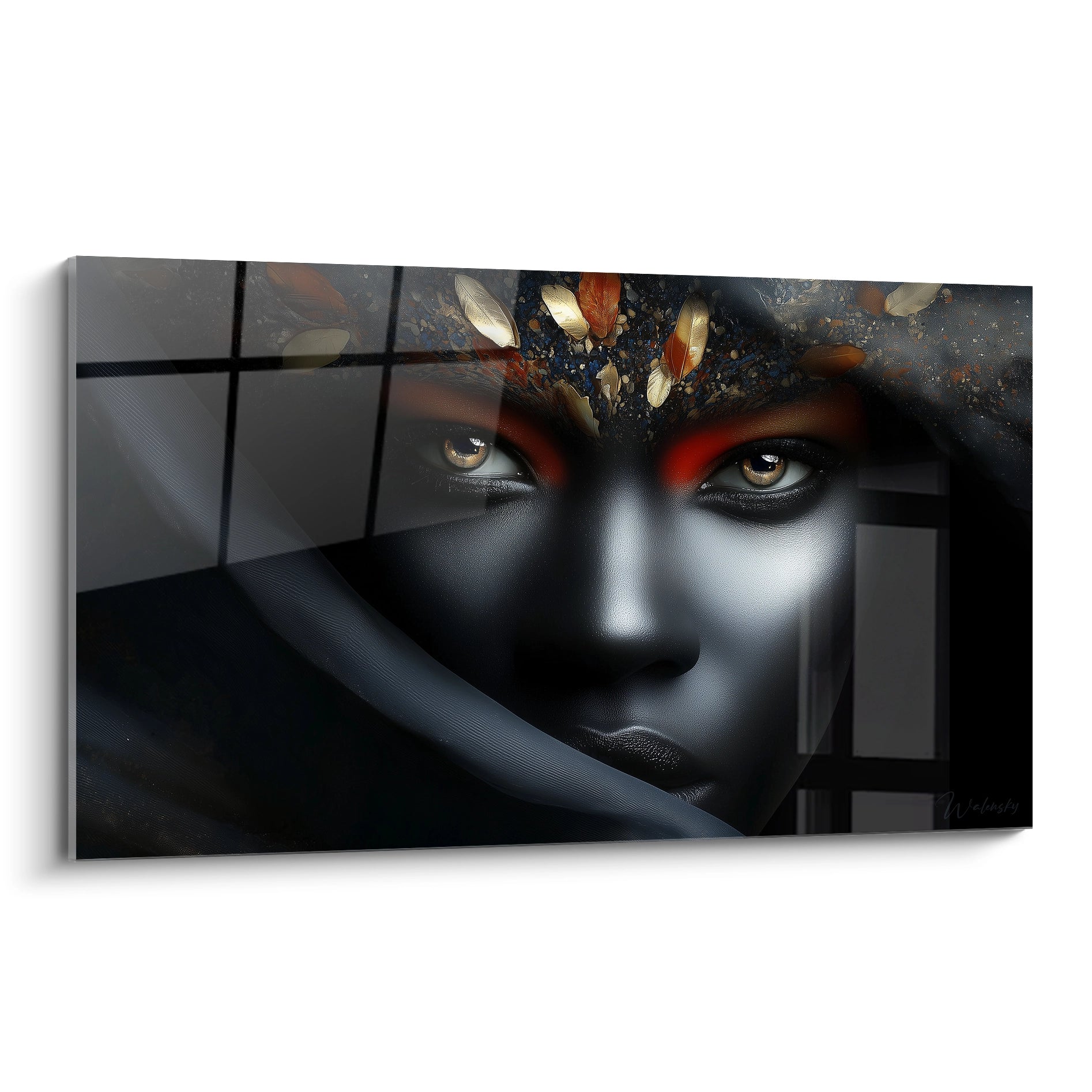 Tableau mural visage africain en noir et blanc avec des détails colorés et captivants
