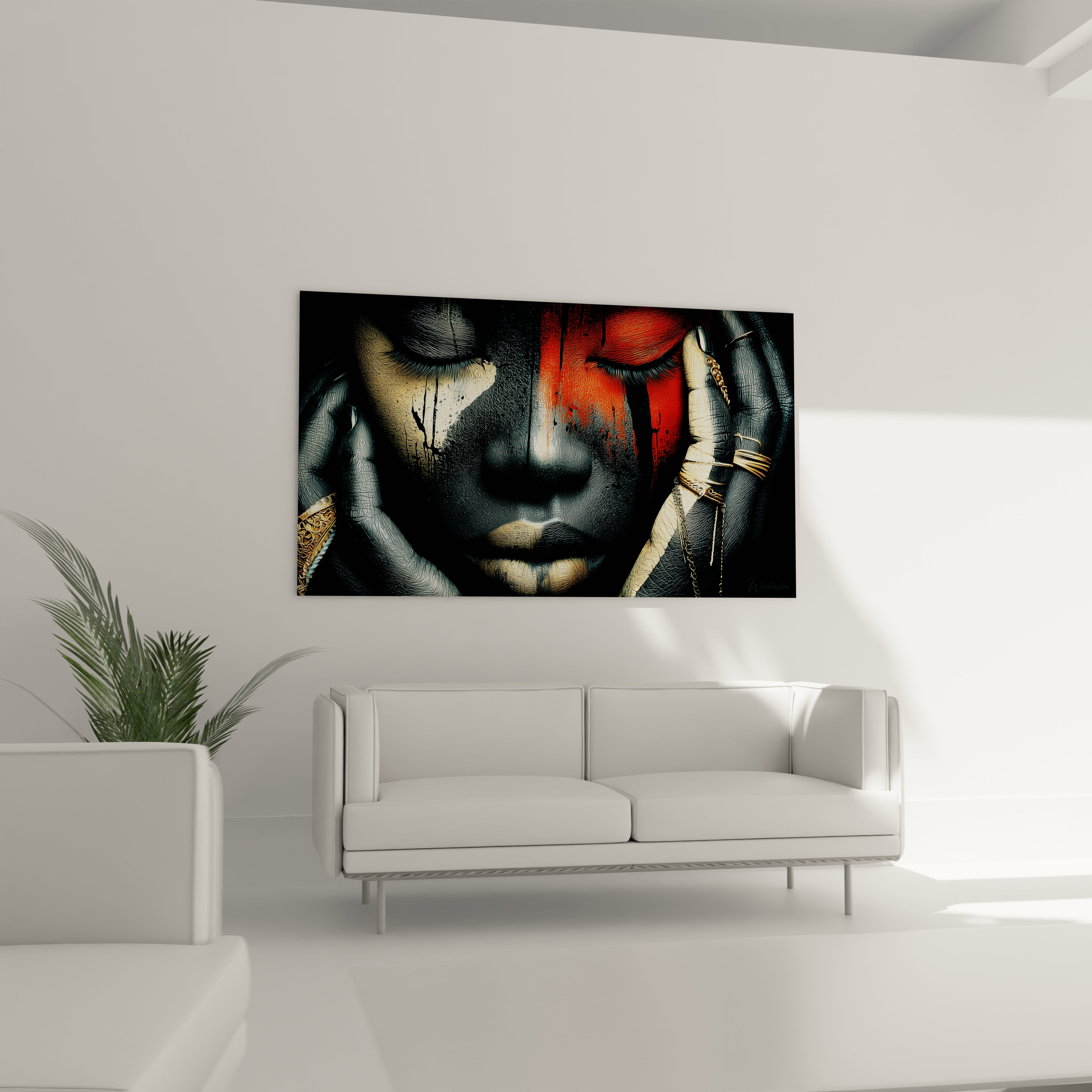 Tableau mural visage africain avec des motifs colorés pour décoration moderne