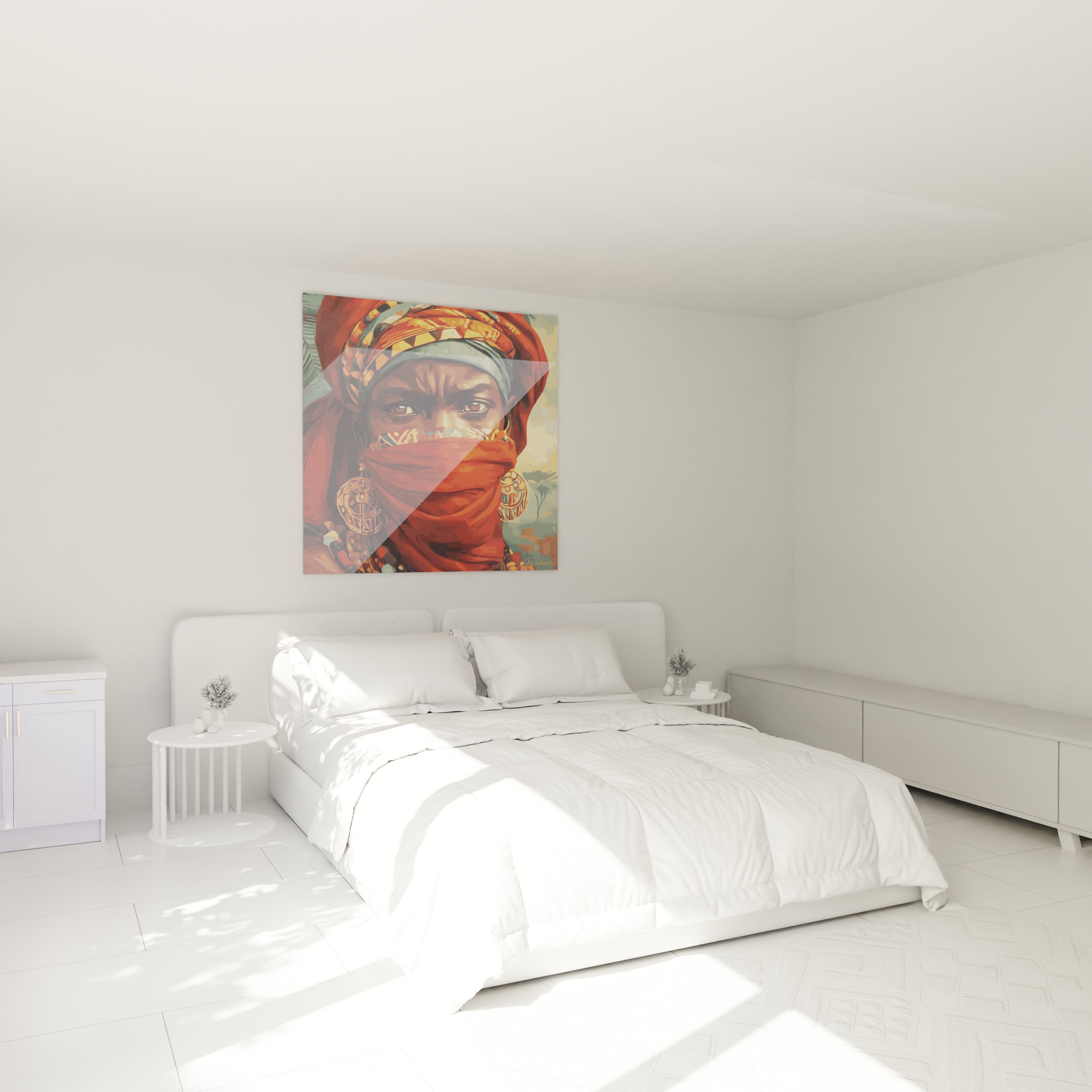 Tableau mural visage africain de Walensky, ajoutant une touche culturelle à une chambre moderne