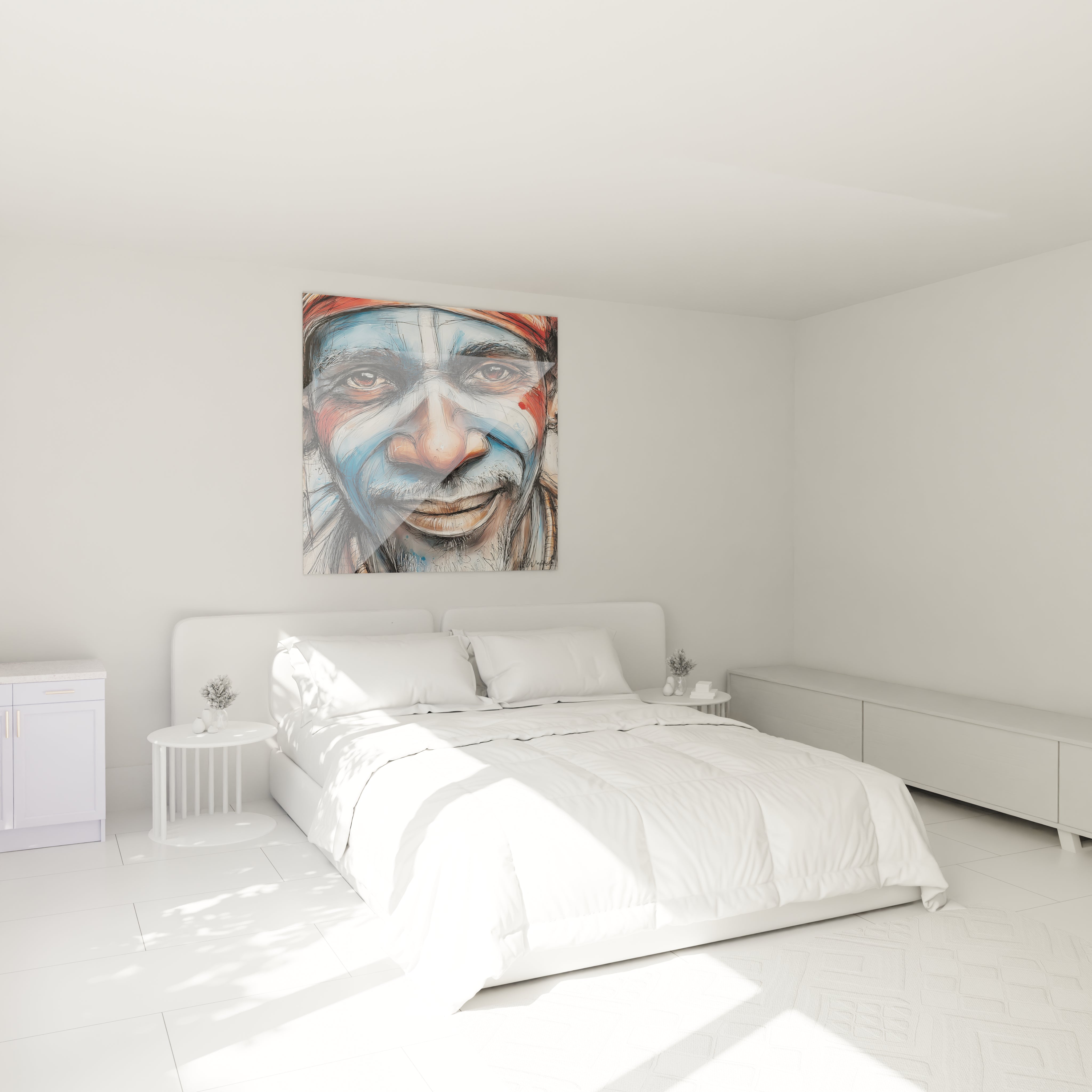 Tableau mural visage africain de Walensky dans une chambre lumineuse et moderne