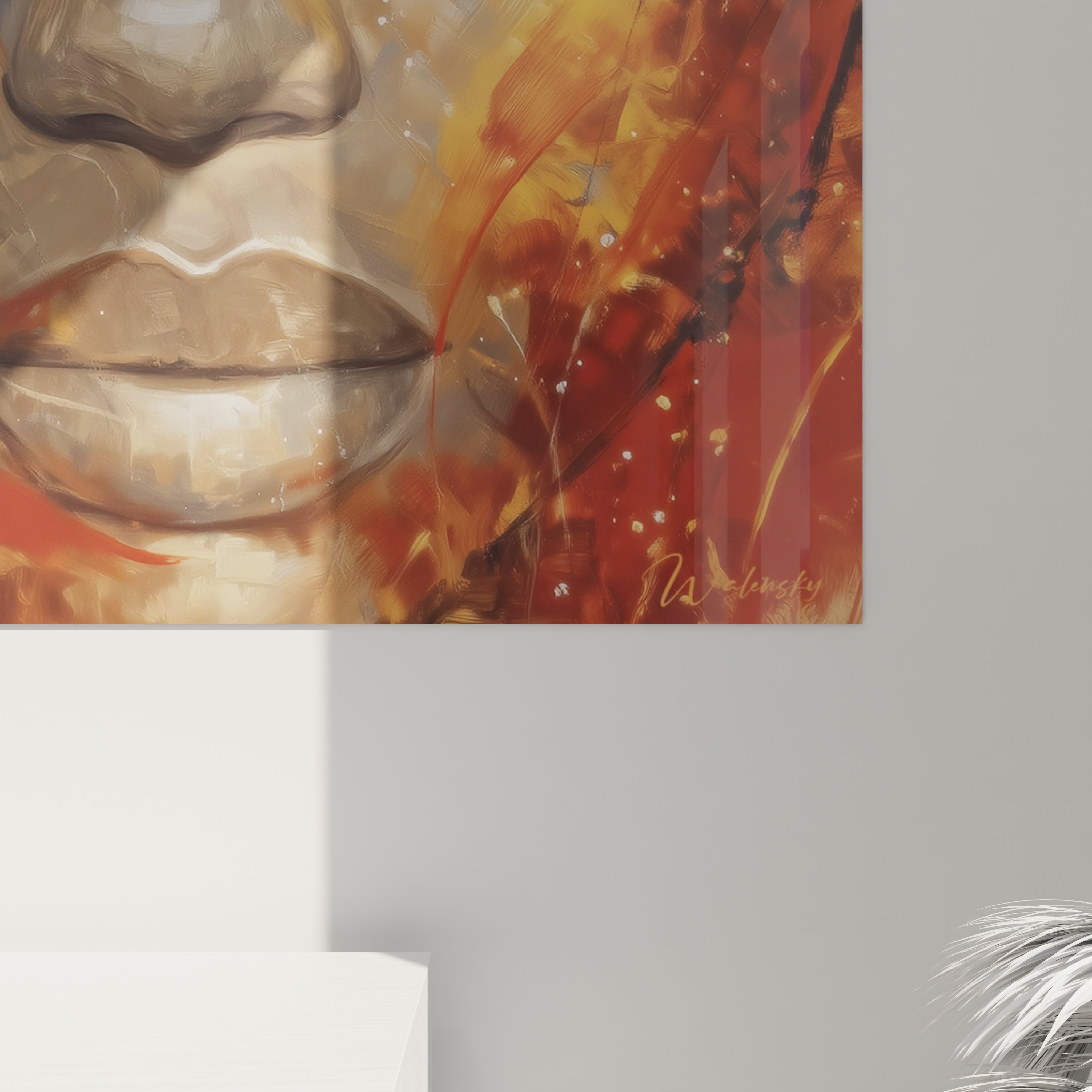 Tableau mural visage africain de Walensky avec des couleurs vives et des motifs abstraits