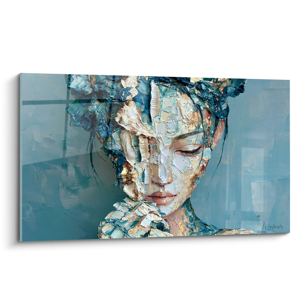 Tableau Portrait bleu et doré aux empâtements texturés - Songe intérieur - Edition Visage