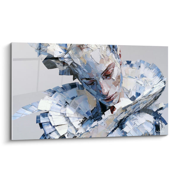 Tableau Visage bleu et blanc en papier froissé - Fragilité silencieuse - Edition Visage