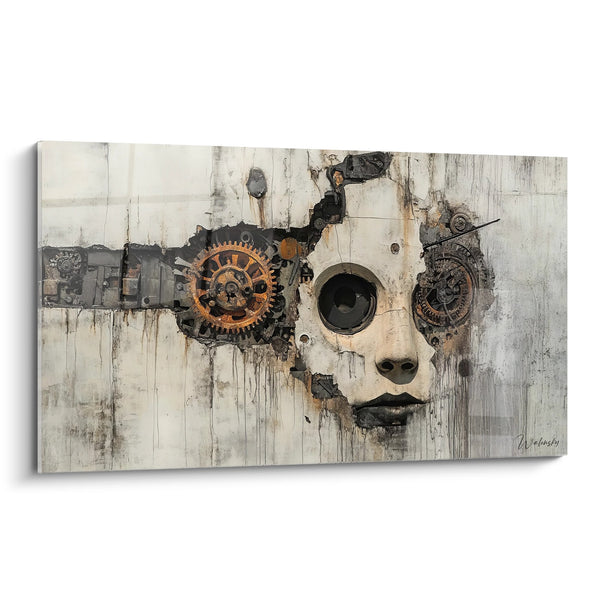 Tableau visage cybernétique - Fusion humain machine - édition machines et engrenages