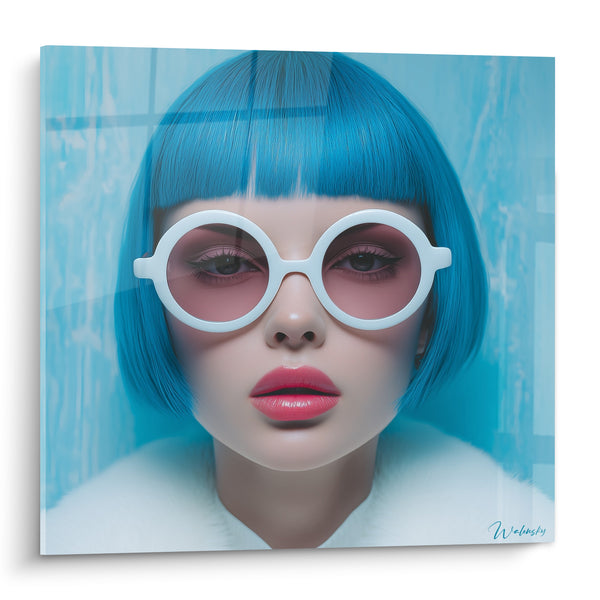 Woman Painting Square Blue White Round Glasses - Frozen Mystery - Fashion Face Edition