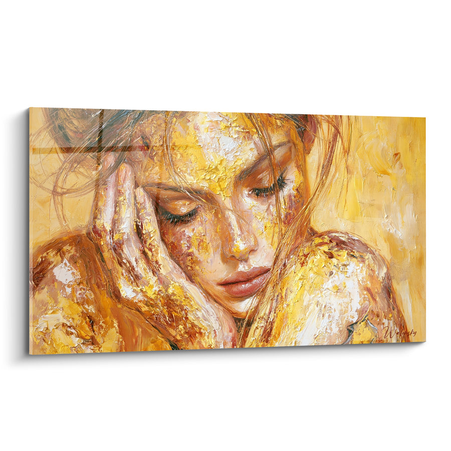 Tableau Visage doré aux mèches fauves - Rêverie dorée - Edition Visage