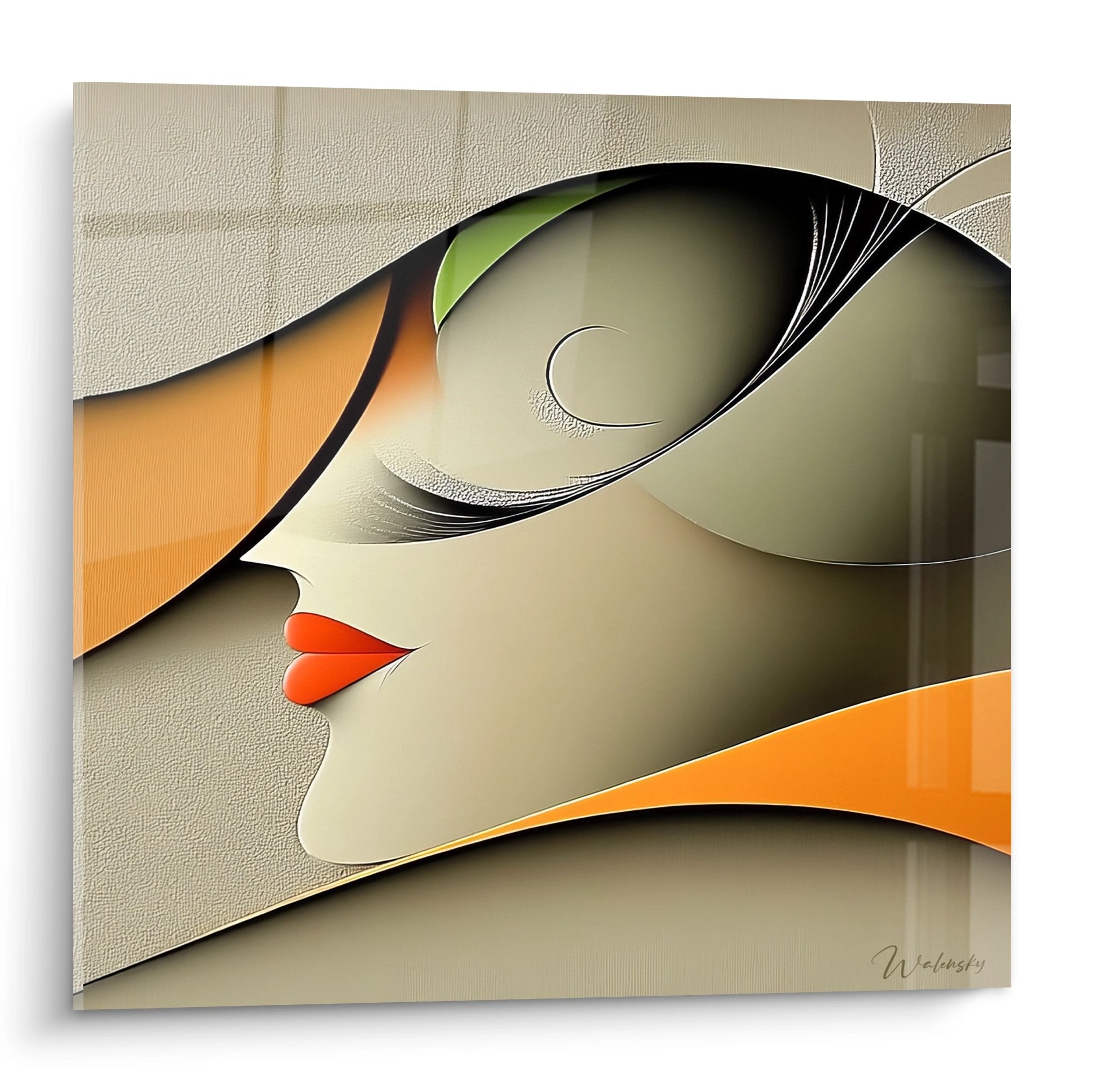 Tableau mural visage féminin abstrait aux tons dorés style minimaliste moderne art contemporain