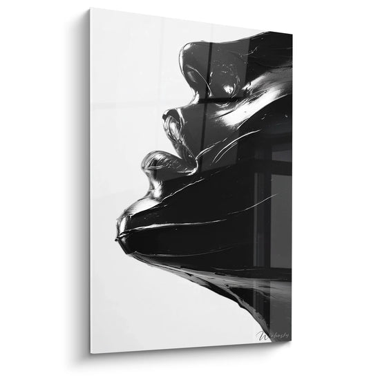 Quadro viso femminile astratto bianco e nero con riflessi metallici per decorazione moderna
