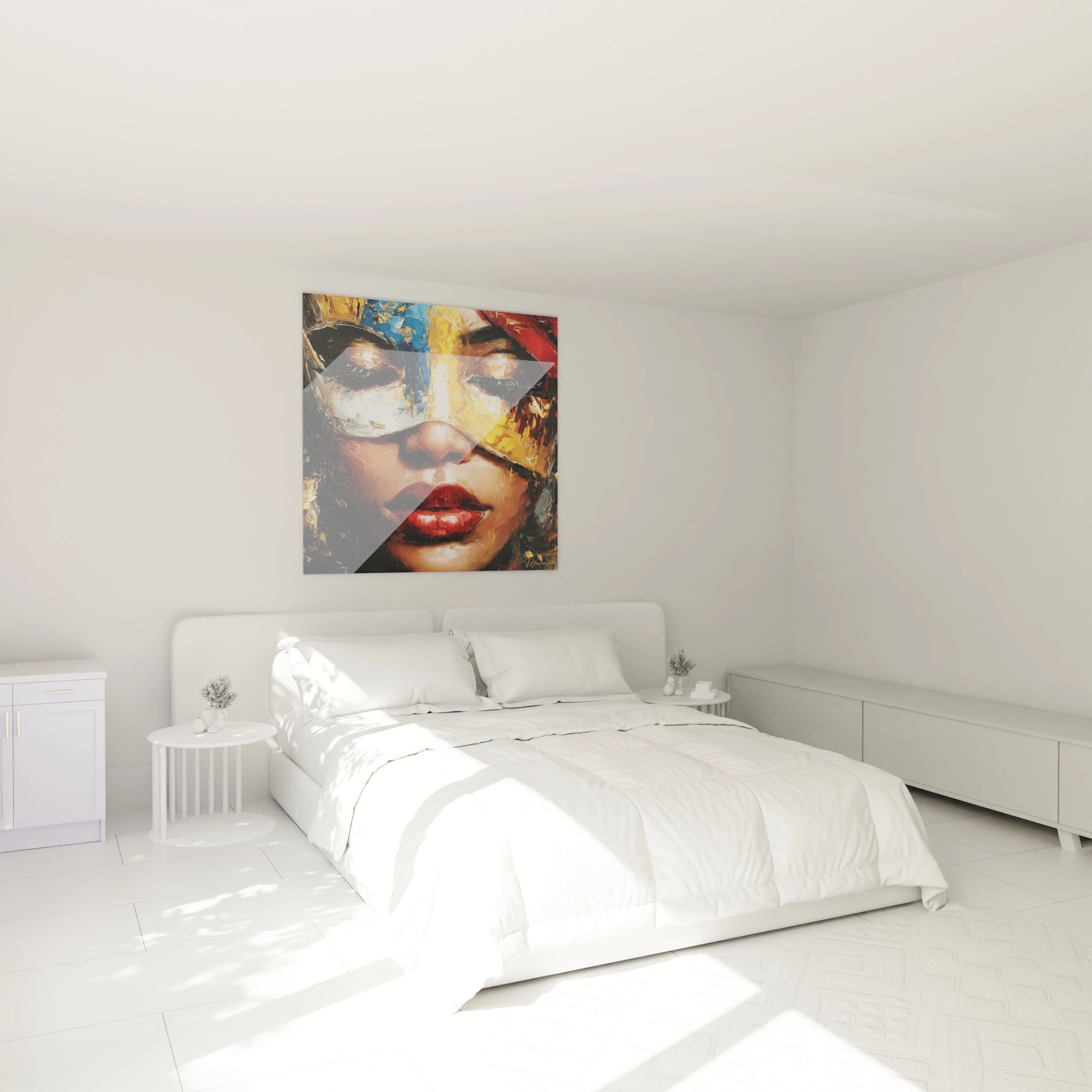Tableau masque africain femme de Walensky, décoration murale colorée pour une chambre moderne