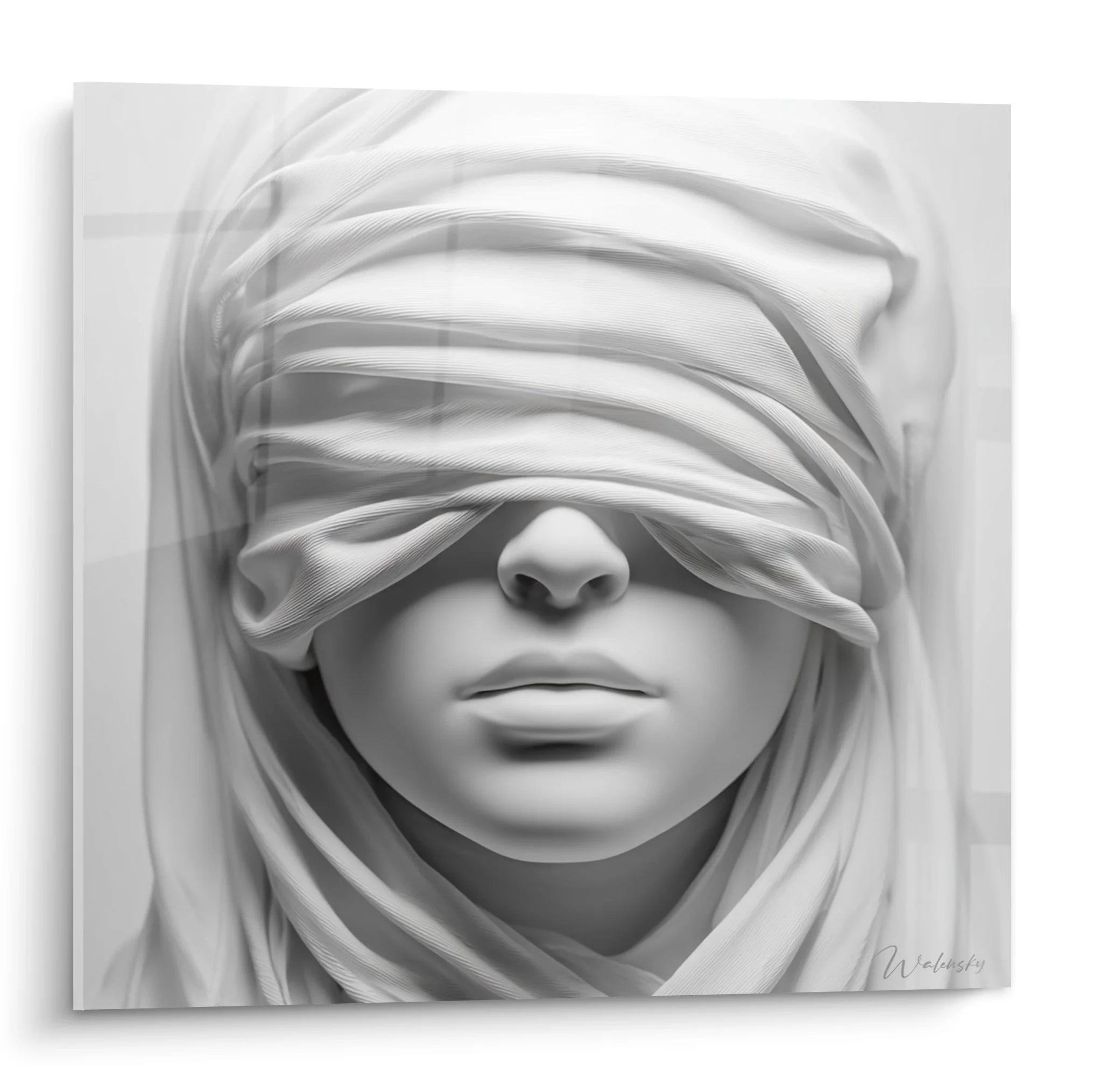 Tableau portrait féminin voilé noir et blanc art moderne décoration murale mystérieux élégant