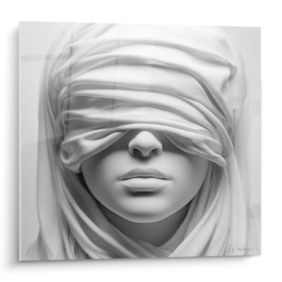 Cuadro Rostro Femenino Velado - Misterio Etéreo - Edición rostro blanco y negro