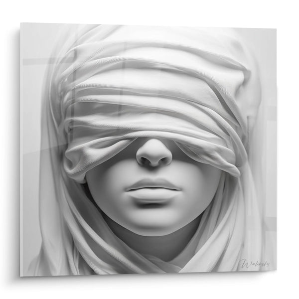 Veiled Feminine Face Wall Art - Ethereal Mystery - Black and White Face Edition
