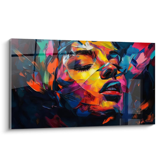 Schilderij vrouwengezicht - Kleurenexplosie - figuratieve abstracte editie