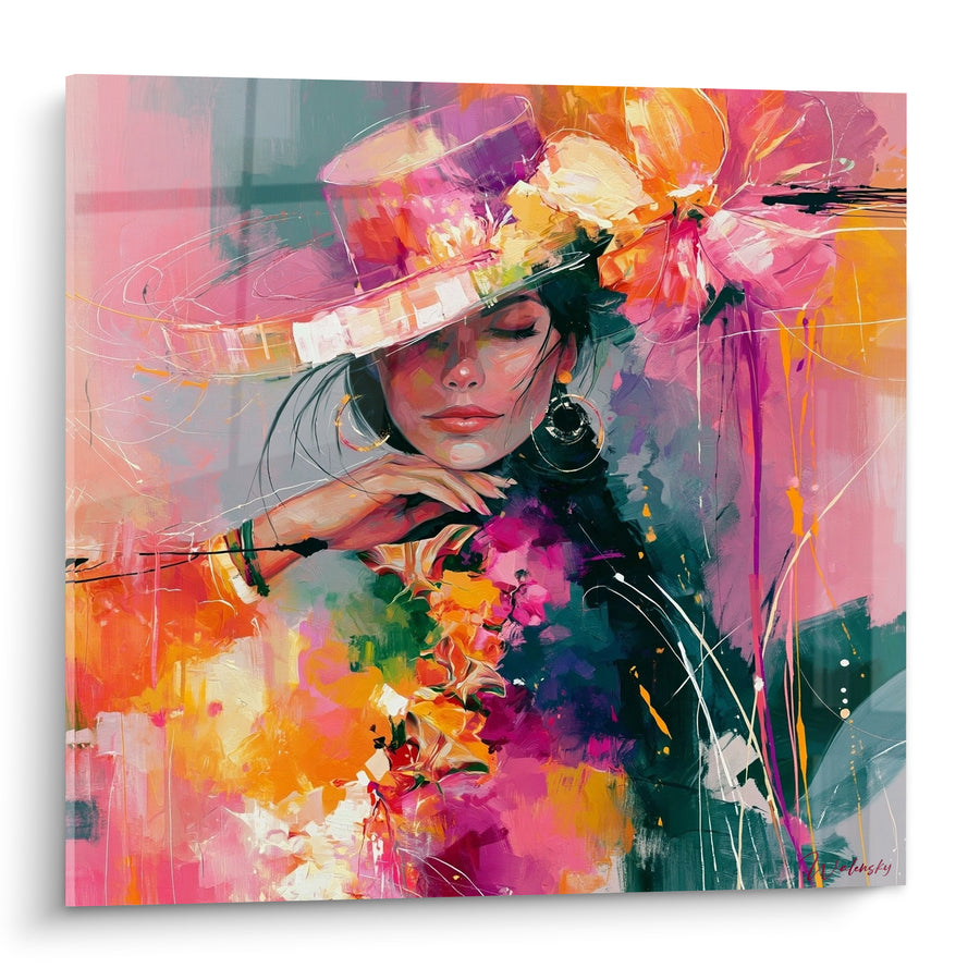 Tableau Femme au chapeau rose et orange - Rêverie estivale - Edition Visage