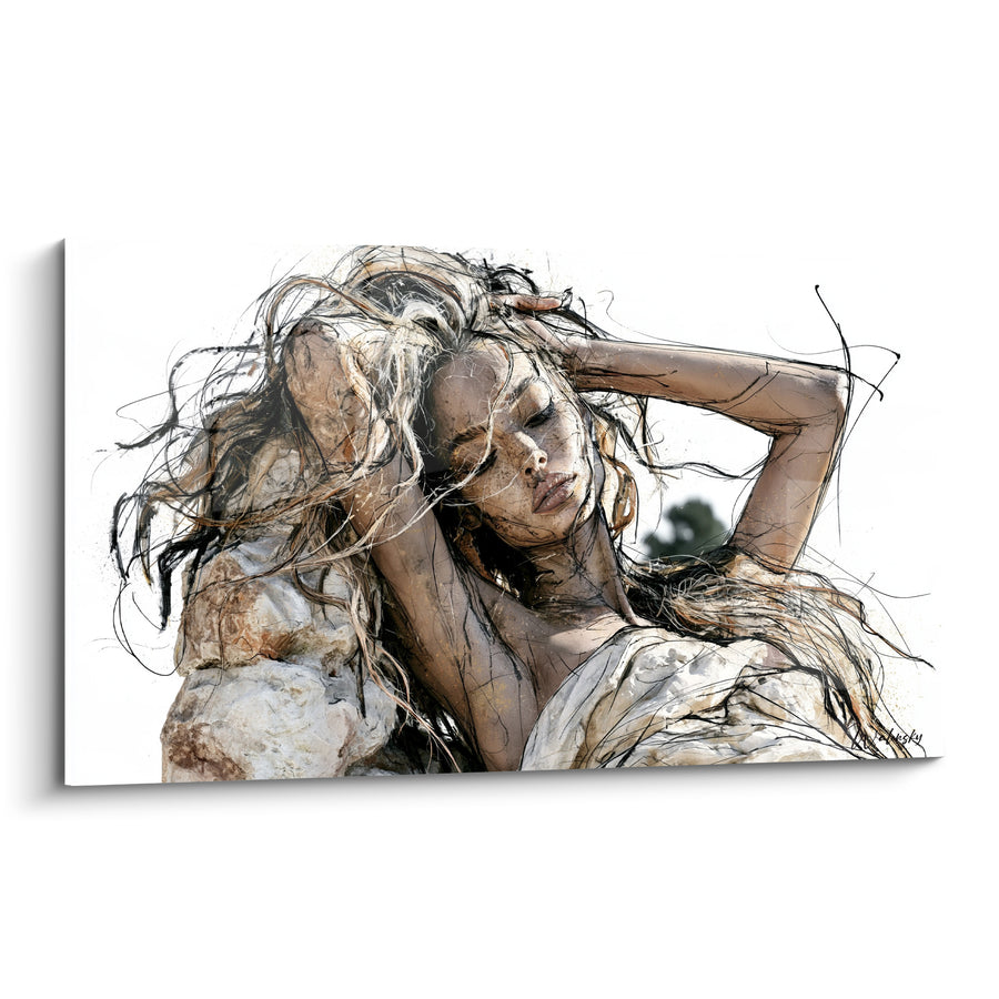 Tableau Femme brune aux cheveux dénoués - Abandon délicat - Edition Visage