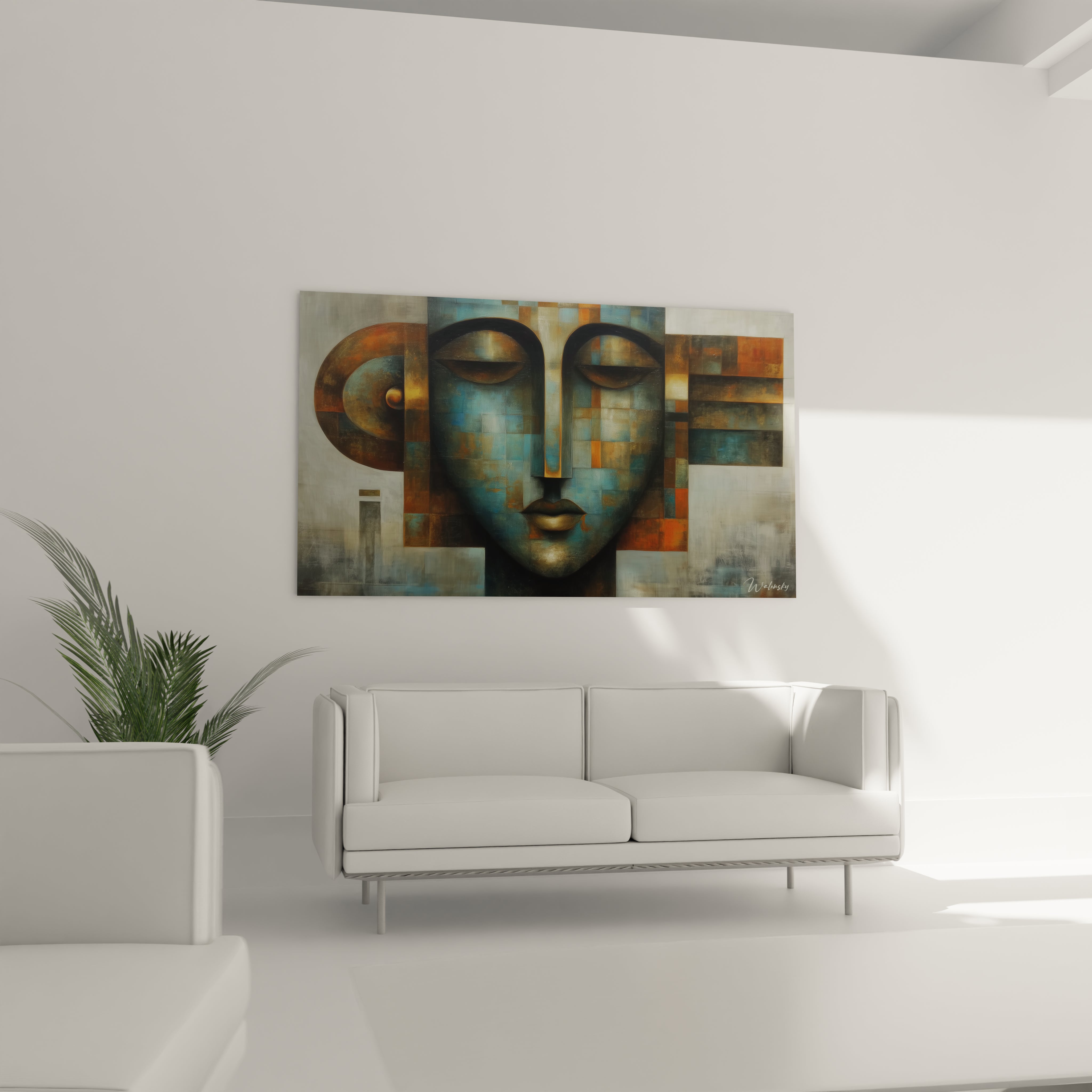 Tableau mural visage géométrique de Walensky, décor moderne pour un intérieur élégant