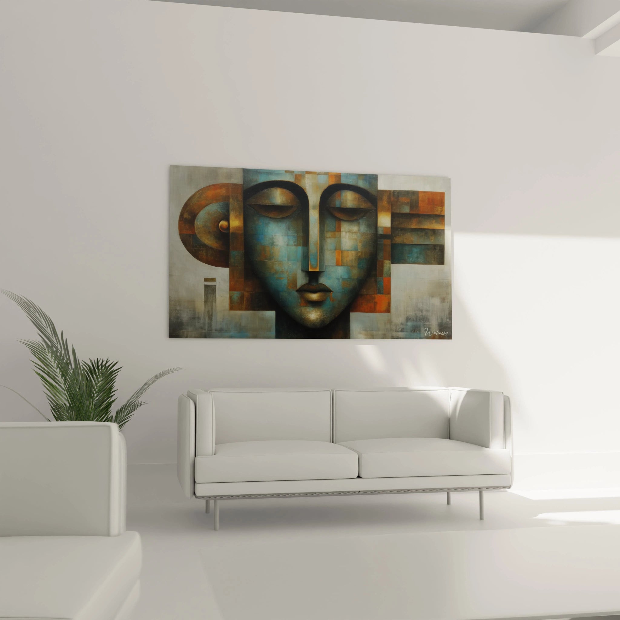 Tableau mural visage géométrique de Walensky, décor moderne pour un intérieur élégant