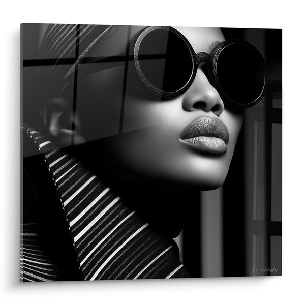 Portrait Painting Round Black and White Glasses - Magnetic Mounting - Black and White Face Edition