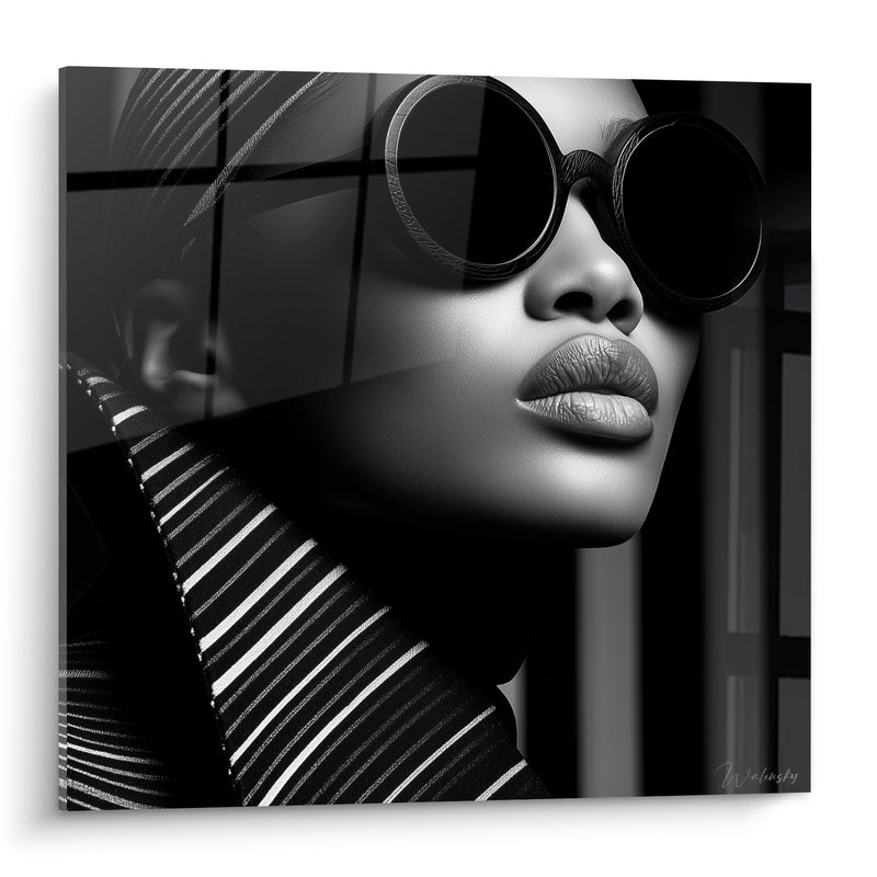 Tableau Portrait lunettes rondes noires et blanches - Assurance magnétique - Edition Visage noir et blanc