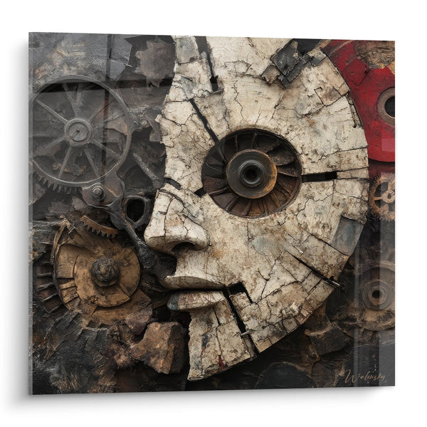 Tableau visage mécanique et engrenages - Fusion industrielle - édition machines et engrenages