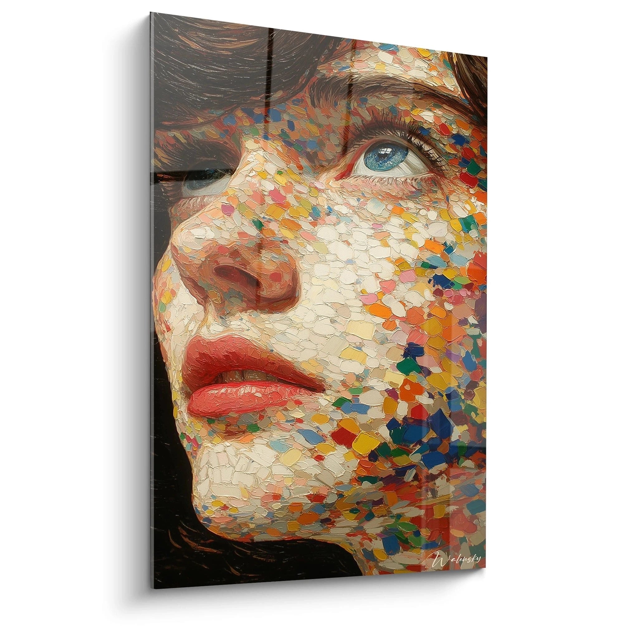tableau visage mosaïque colorée Walensky grand format sur toile effet texturé pour décoration murale salon