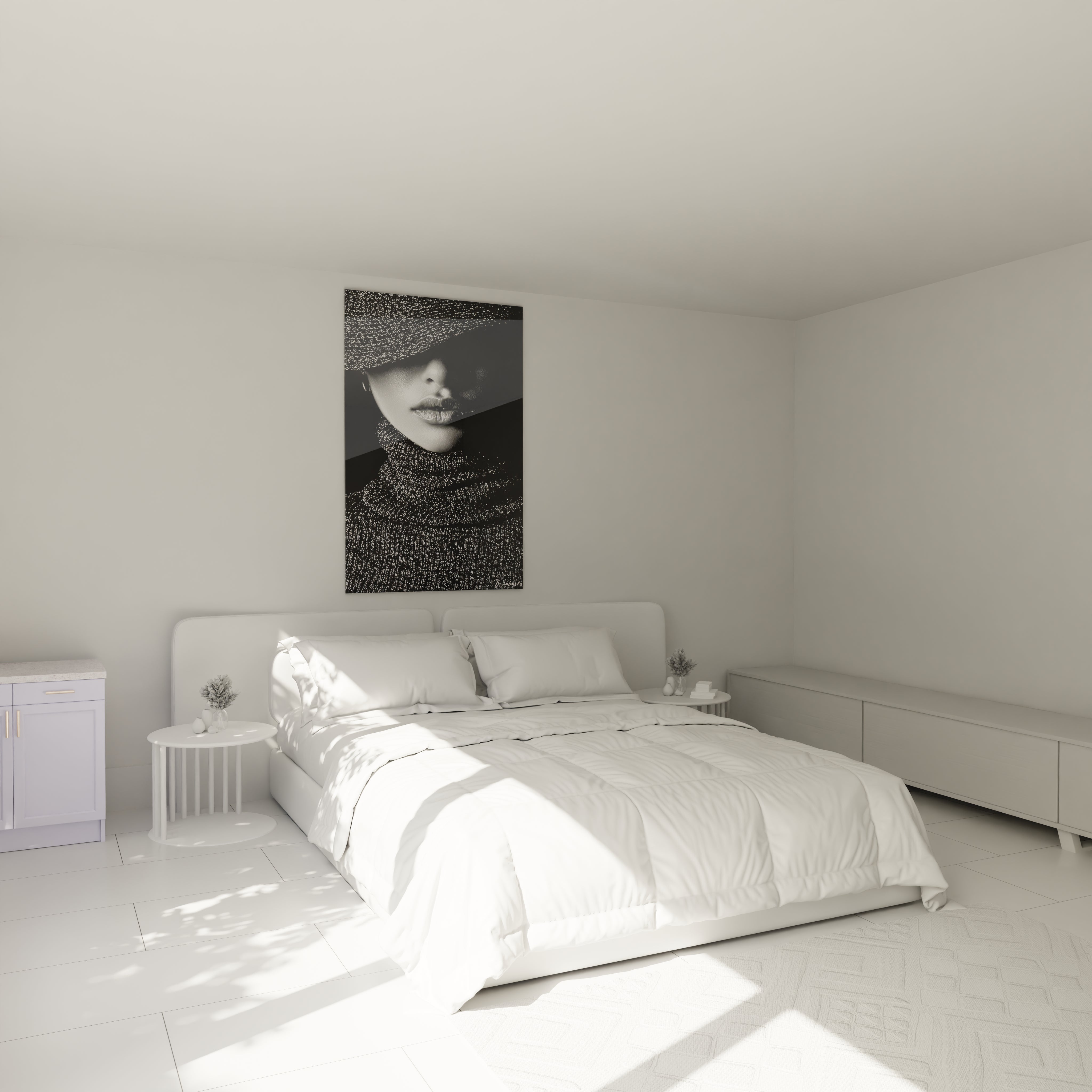 Tableau visage mystérieux noir et blanc de Walensky, parfait pour une décoration moderne de chambre