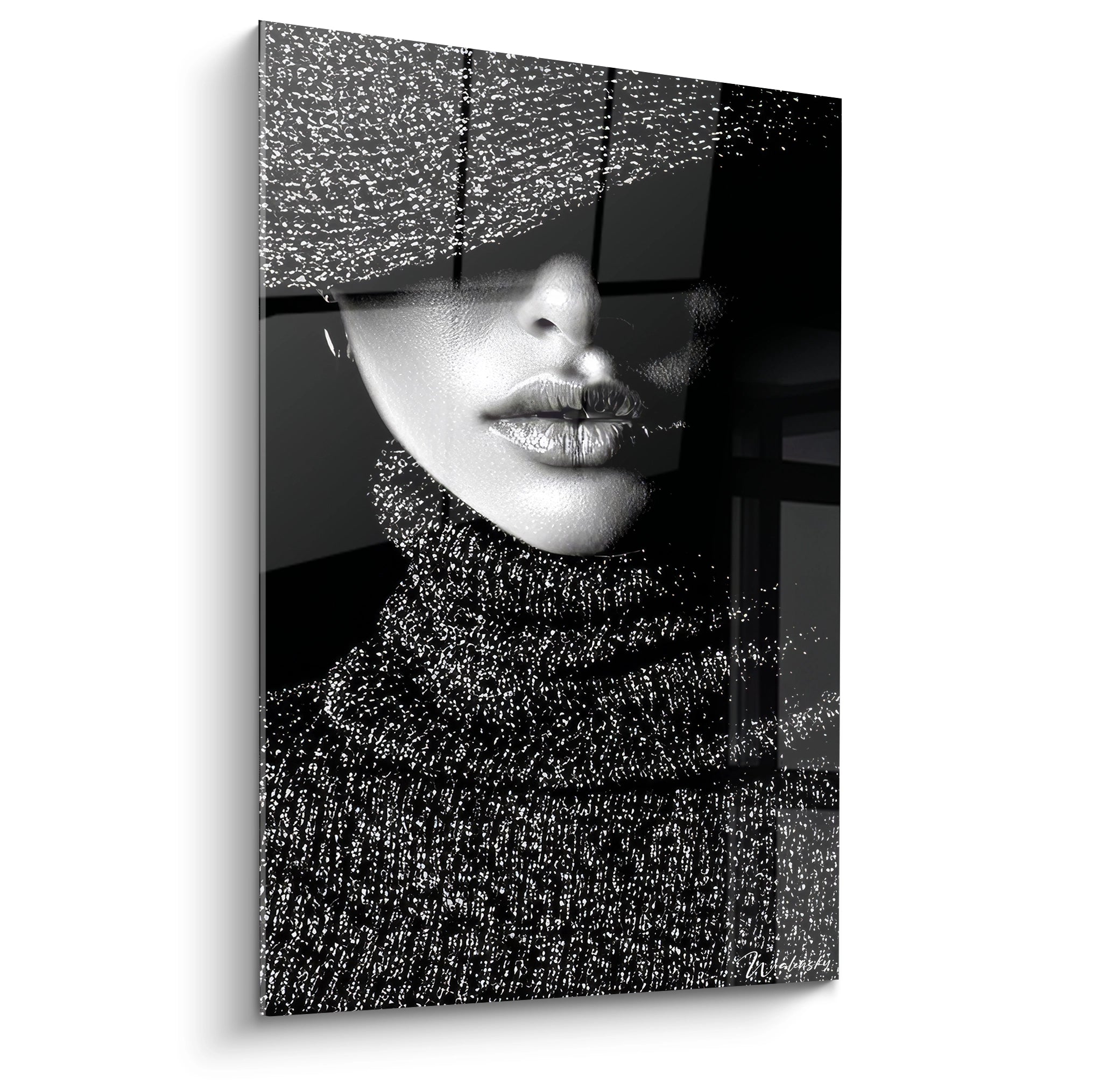 Tableau mural visage mystérieux noir et blanc de Walensky, avec un design artistique captivant