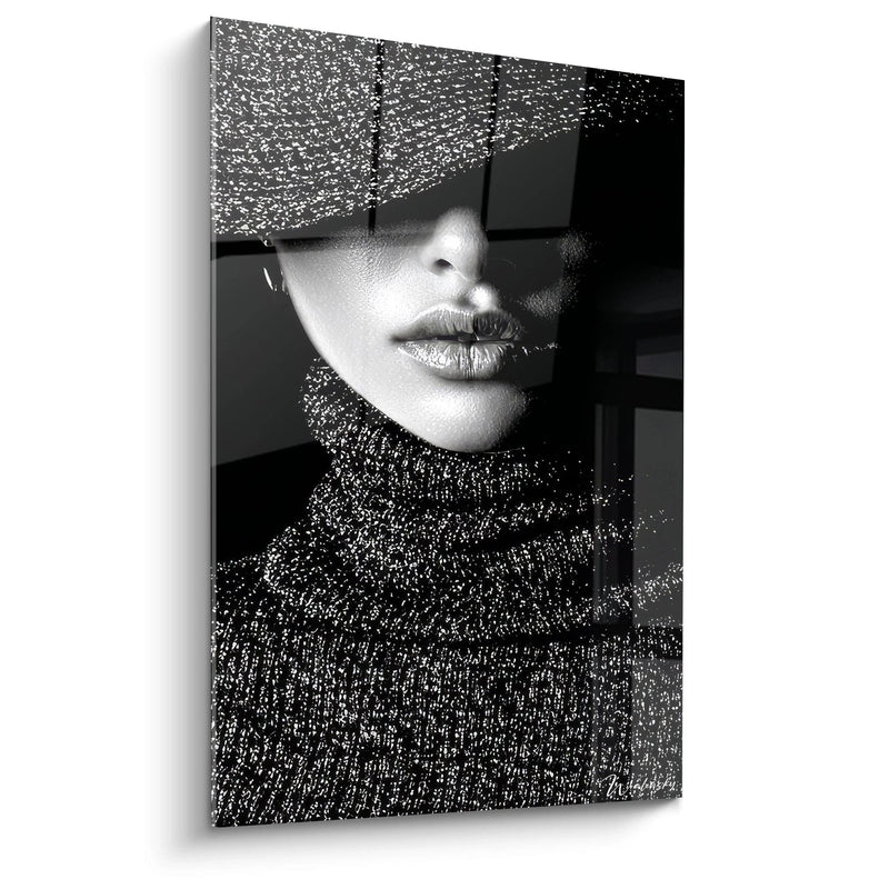 Mysterious Face Wall Art - Grainy Glamour - Black and White Fashion Edition