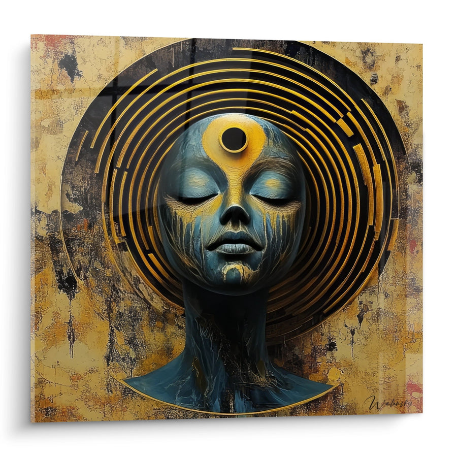 Tableau visage mystique troisième œil - Oracle Doré - édition figuratif abstrait