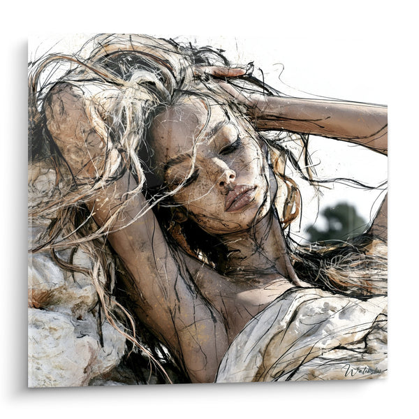 Tableau Visage féminin aux mèches noires et dorées - Abandon rêveur - Edition Visage