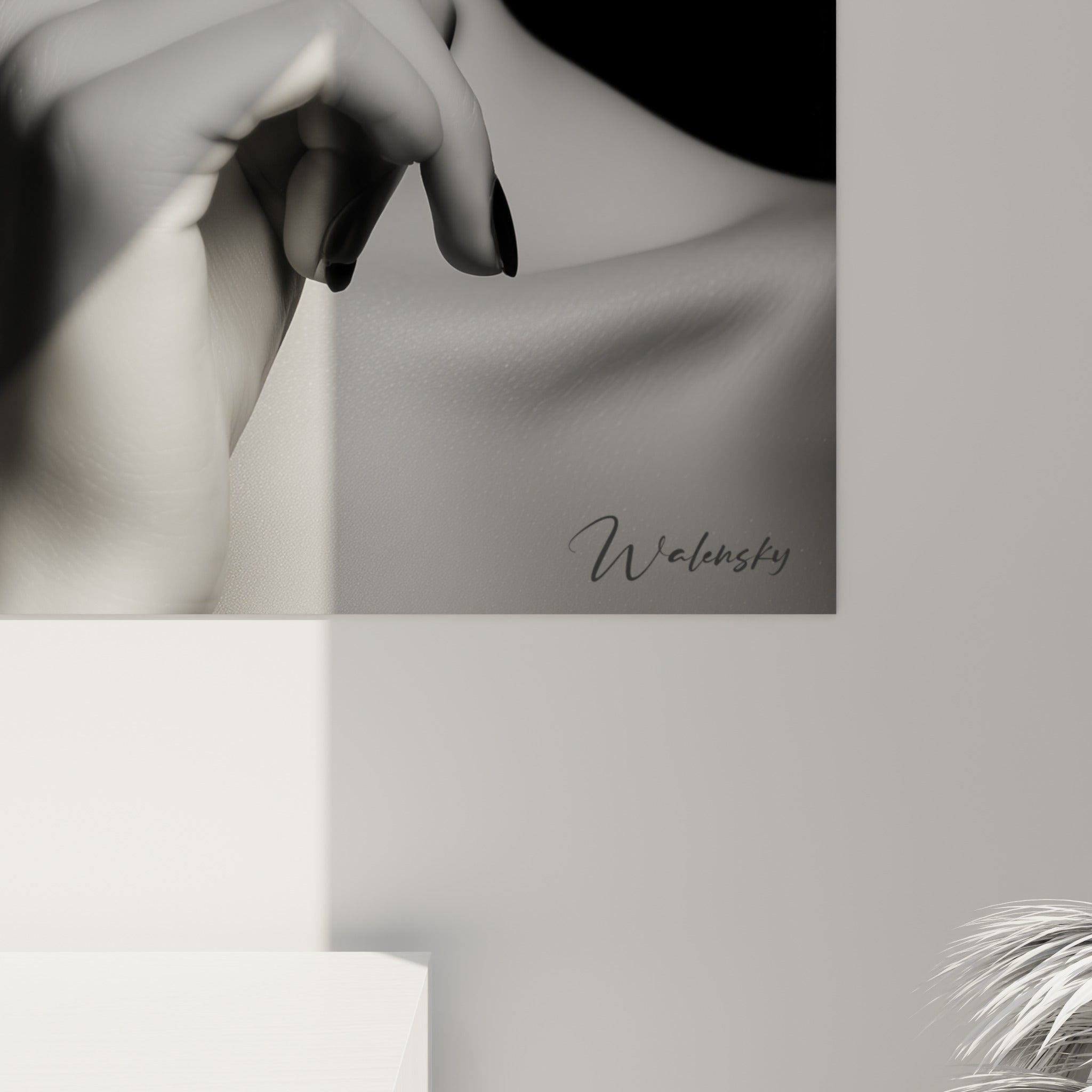 Détail du tableau visage noir et blanc révélant le grain fin et les nuances de gris du portrait
