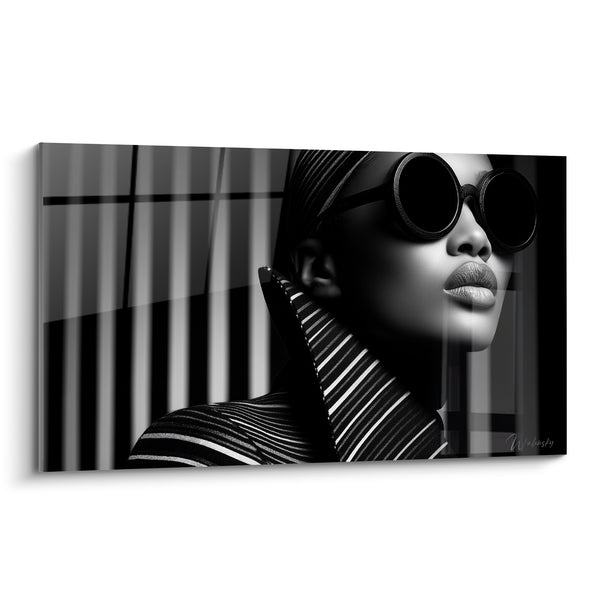 Portrait Painting with Round Glasses and Pleated Collar - Sovereign Aura - Black and White Face Edition